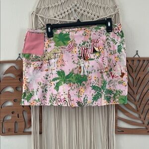 Pink Tropical Print Retro Vintage Mini Skirt Skort